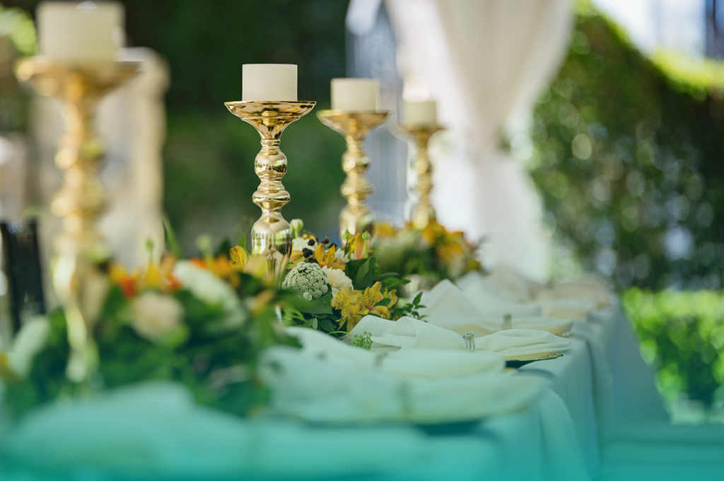 Wedding table setting with candlesticks