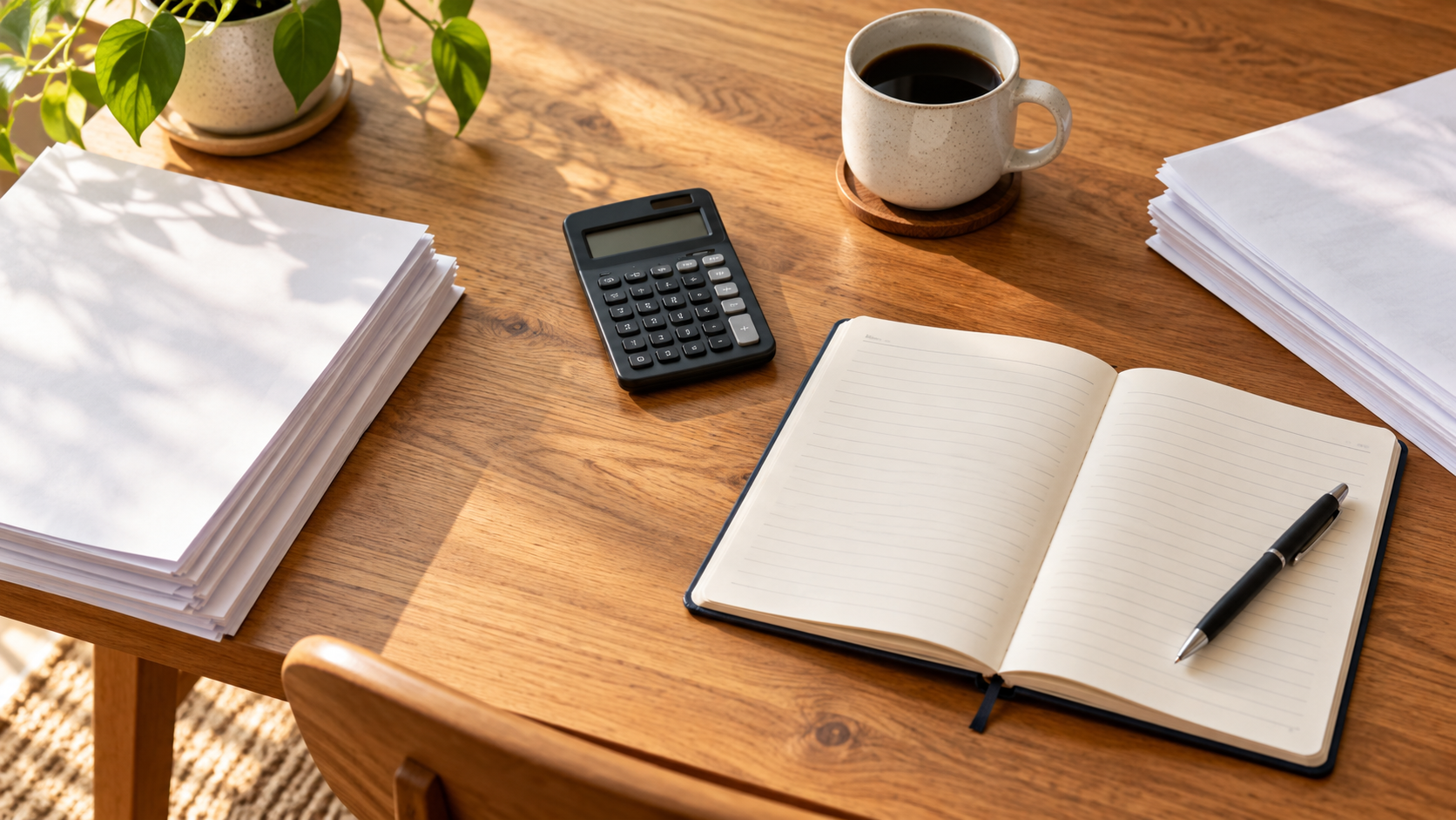 Calculator and notebook laid out for comparing borrowing costs.