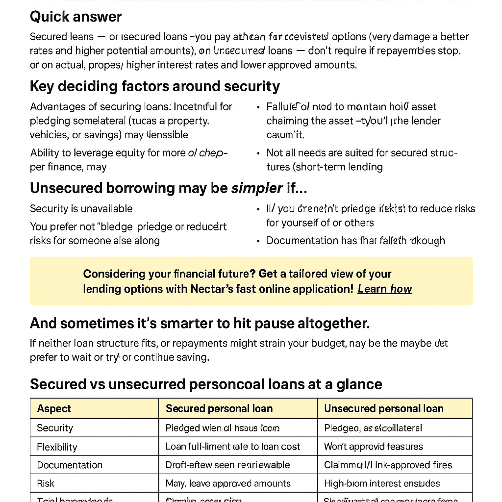 Secured vs Unsecured Personal Loans NZ: Deciding What Actually Fits Your Situation